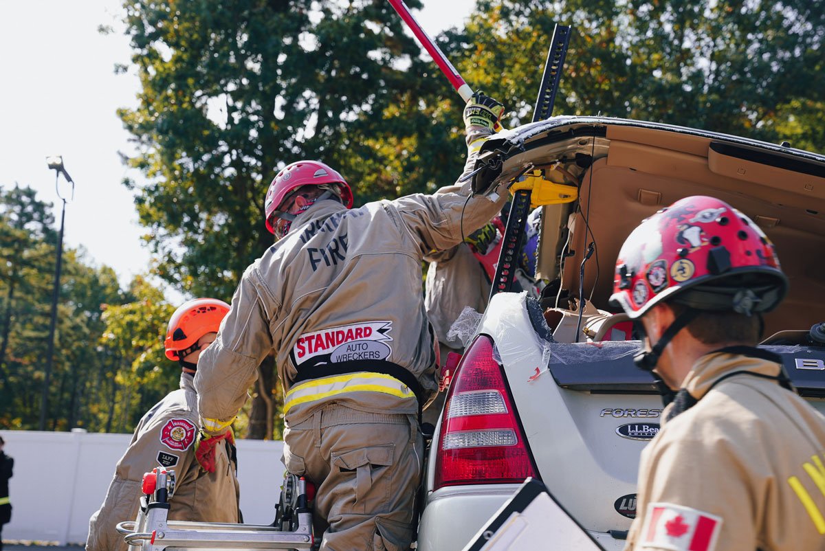 CompImg Firefighters practicing advanced vehicle extrication training during Toronto course